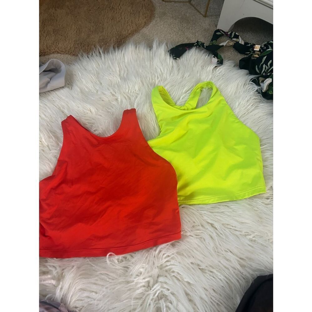 Athleta Neon Yellow and Bright orange/red Crop bras XS